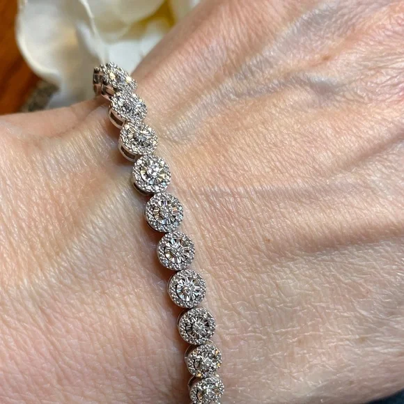 Zales 925 Silver with Diamonds Bolo Adjustable Bracelet - Picture 3 of 11